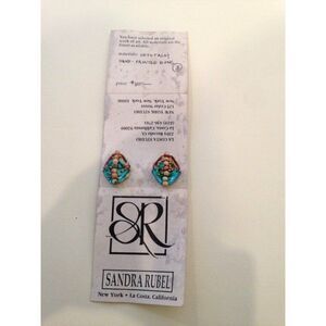 Crystal and Hand-Painted Bone Earrings Sandra Rubel Stud Jewelry Clip On